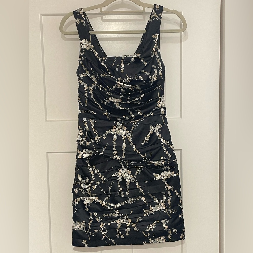 Express Cocktail Dress with Ruching 4 Black Grey Tan